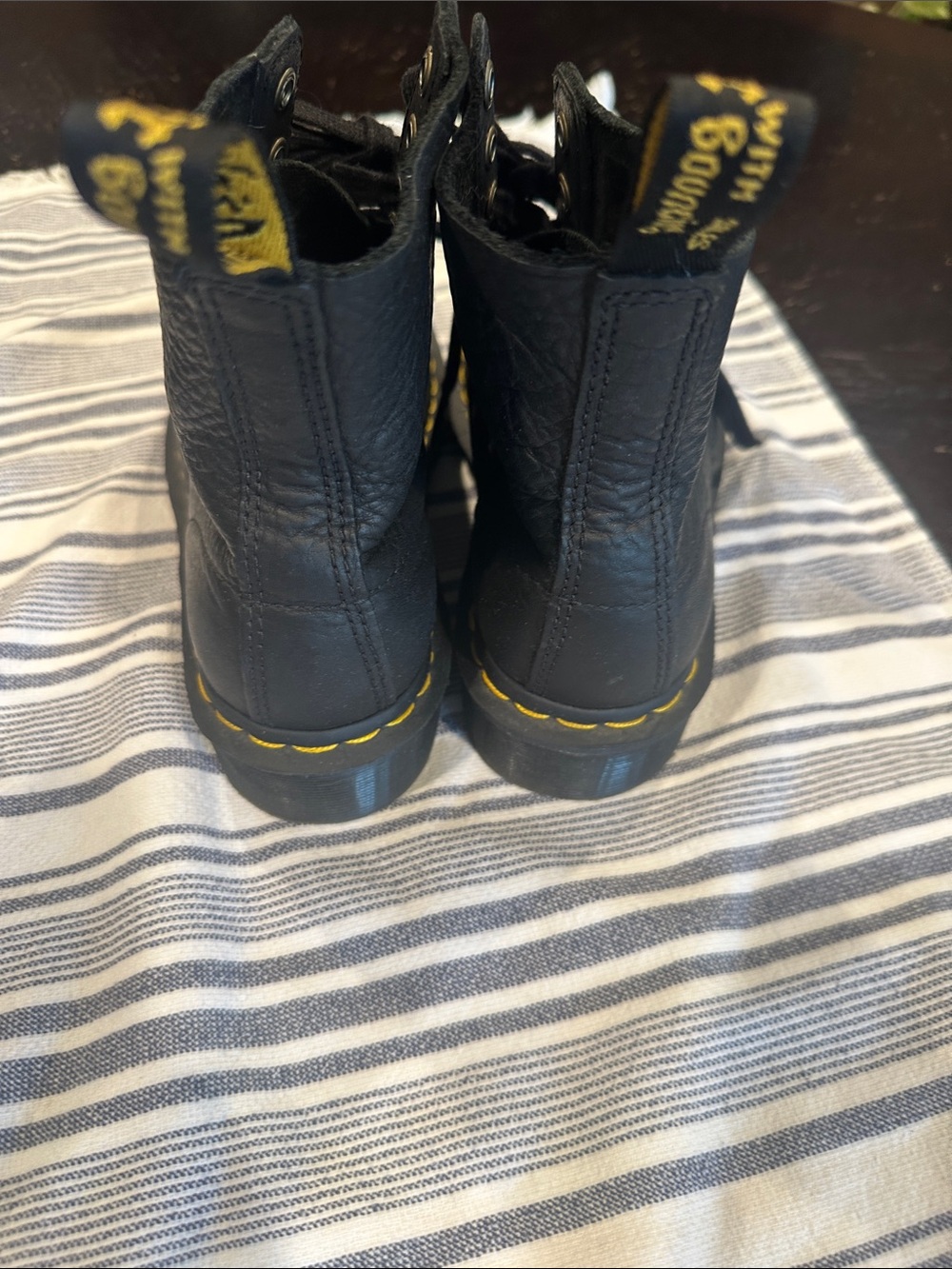 Dr. Martens Black Leather 8-Eye Boots with Yellow Stitching - Picture 4 of 11